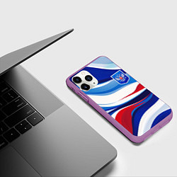 Чехол iPhone 11 Pro матовый Герб России на абстрактном фоне в цветах России, цвет: 3D-фиолетовый — фото 2