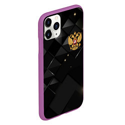 Чехол iPhone 11 Pro матовый Золотой герб России на черно-золотой текстуре, цвет: 3D-фиолетовый — фото 2