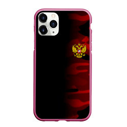 Чехол iPhone 11 Pro матовый Герб РФ камуфляжная тексткура, цвет: 3D-малиновый