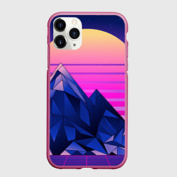 Чехол iPhone 11 Pro матовый Vaporwave неоновые горы, цвет: 3D-малиновый
