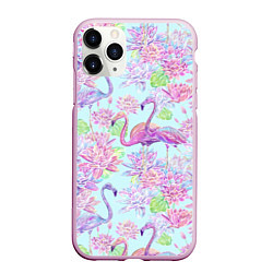 Чехол iPhone 11 Pro матовый Фламинго и кувшинки батик, цвет: 3D-розовый