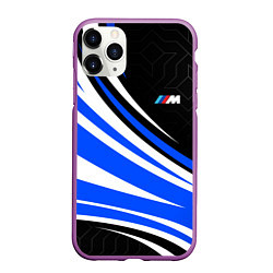 Чехол iPhone 11 Pro матовый BMW M - синие волны, цвет: 3D-фиолетовый