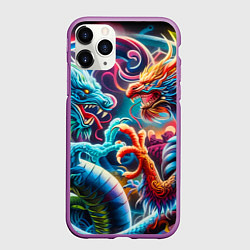 Чехол iPhone 11 Pro матовый Противостояние двух драконов - ирезуми, цвет: 3D-фиолетовый