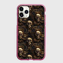 Чехол iPhone 11 Pro матовый Черепа и узоры лакшери, цвет: 3D-малиновый