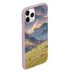 Чехол iPhone 11 Pro матовый Зелёное поле и небо - аниме, цвет: 3D-розовый — фото 2