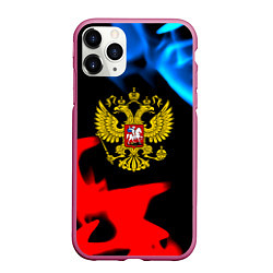 Чехол iPhone 11 Pro матовый Россия герб огненый стиль, цвет: 3D-малиновый