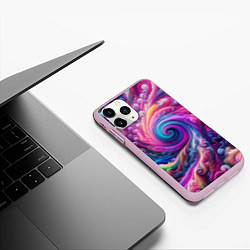 Чехол iPhone 11 Pro матовый Абстракция, водоворот из ярких красок, цвет: 3D-розовый — фото 2