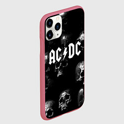 Чехол iPhone 11 Pro матовый AC DC - черные черепа, цвет: 3D-малиновый — фото 2