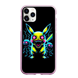 Чехол iPhone 11 Pro матовый Pikachu and skeletons - neon glow ai art, цвет: 3D-розовый