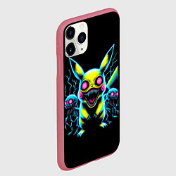 Чехол iPhone 11 Pro матовый Pikachu and skeletons - neon glow ai art, цвет: 3D-малиновый — фото 2