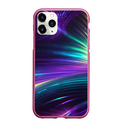 Чехол iPhone 11 Pro матовый Неоновые лучи на фиолетовом фоне, цвет: 3D-малиновый