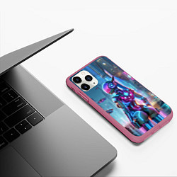 Чехол iPhone 11 Pro матовый Cyberpunk girl - neon glow ai art, цвет: 3D-малиновый — фото 2