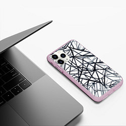 Чехол iPhone 11 Pro матовый Чёрные хаотичные линии на белом фоне, цвет: 3D-розовый — фото 2