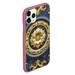 Чехол iPhone 11 Pro матовый Объемные золотые классические узоры, цвет: 3D-малиновый — фото 2