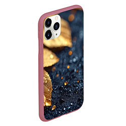Чехол iPhone 11 Pro матовый Золотые листья на темном фоне, цвет: 3D-малиновый — фото 2