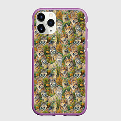 Чехол iPhone 11 Pro матовый Паттерн волчьих морд, цвет: 3D-фиолетовый