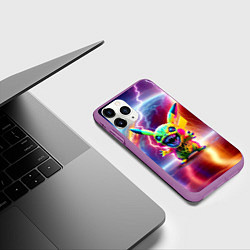 Чехол iPhone 11 Pro матовый Монстр Пикачу - неоновое свечение, цвет: 3D-фиолетовый — фото 2