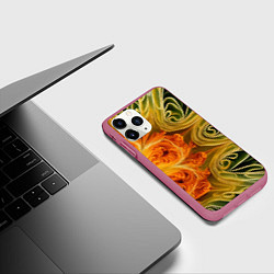 Чехол iPhone 11 Pro матовый Зелено-оранжевый фрактал, цвет: 3D-малиновый — фото 2