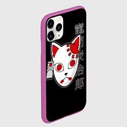 Чехол iPhone 11 Pro матовый Маска кицунэ - иероглифы, цвет: 3D-фиолетовый — фото 2