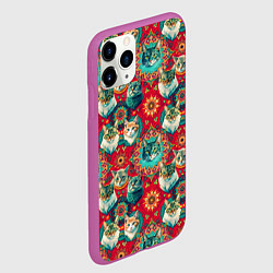 Чехол iPhone 11 Pro матовый Мандала с кошачьим орнаментом, цвет: 3D-фиолетовый — фото 2