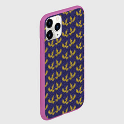 Чехол iPhone 11 Pro матовый Золотые совы на фиолетовом - паттерн, цвет: 3D-фиолетовый — фото 2