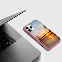 Чехол iPhone 11 Pro матовый Вантовый мост в Санкт-Петербурге, цвет: 3D-малиновый — фото 2