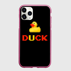 Чехол iPhone 11 Pro матовый Пиксельная уточка, цвет: 3D-малиновый
