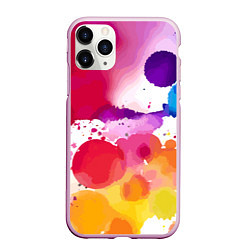 Чехол iPhone 11 Pro матовый Яркие абстрактные акварельные кляксы - нейросеть, цвет: 3D-розовый