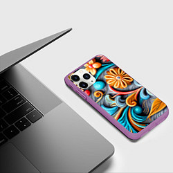 Чехол iPhone 11 Pro матовый Растительный узор - нейросеть, цвет: 3D-фиолетовый — фото 2