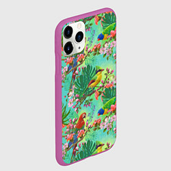 Чехол iPhone 11 Pro матовый Попугаи и птицы в джунглях, цвет: 3D-фиолетовый — фото 2