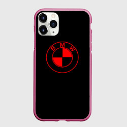 Чехол iPhone 11 Pro матовый BMW red logo, цвет: 3D-малиновый