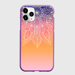 Чехол iPhone 11 Pro матовый Сине-оранжевый градиент с узором мандала, цвет: 3D-фиолетовый