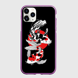 Чехол iPhone 11 Pro матовый Карпы кои - японский стиль, цвет: 3D-фиолетовый