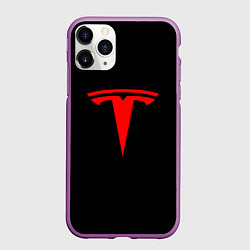 Чехол iPhone 11 Pro матовый Tesla red logo, цвет: 3D-фиолетовый