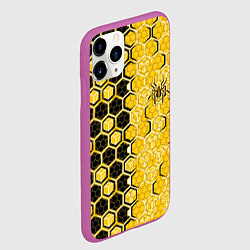 Чехол iPhone 11 Pro матовый Киберпанк соты шестиугольники жёлтый и чёрный с па, цвет: 3D-фиолетовый — фото 2