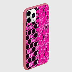 Чехол iPhone 11 Pro матовый Техно-киберпанк шестиугольники розовый и чёрный с, цвет: 3D-малиновый — фото 2