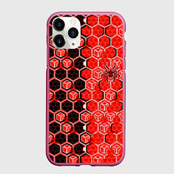 Чехол iPhone 11 Pro матовый Техно-киберпанк шестиугольники красный и чёрный с, цвет: 3D-малиновый
