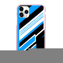 Чехол iPhone 11 Pro матовый Бело-синие полосы на чёрном фоне, цвет: 3D-розовый
