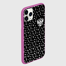 Чехол iPhone 11 Pro матовый Герб РФ и ласточки на чёрном, цвет: 3D-фиолетовый — фото 2