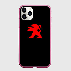 Чехол iPhone 11 Pro матовый Peugeot red logo, цвет: 3D-малиновый
