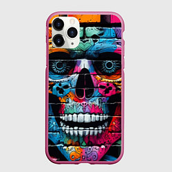 Чехол iPhone 11 Pro матовый Crazy color skull - graffiti, цвет: 3D-малиновый