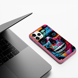 Чехол iPhone 11 Pro матовый Crazy color skull - graffiti, цвет: 3D-малиновый — фото 2