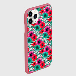 Чехол iPhone 11 Pro матовый Анемоны цветы яркий принт, цвет: 3D-малиновый — фото 2