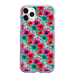 Чехол iPhone 11 Pro матовый Анемоны цветы яркий принт, цвет: 3D-светло-сиреневый