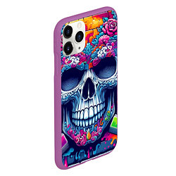 Чехол iPhone 11 Pro матовый Ai art skull - graffiti, цвет: 3D-фиолетовый — фото 2