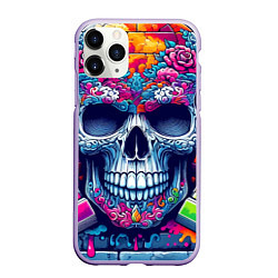 Чехол iPhone 11 Pro матовый Ai art skull - graffiti, цвет: 3D-светло-сиреневый