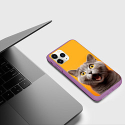Чехол iPhone 11 Pro матовый Удивленный кот, цвет: 3D-фиолетовый — фото 2