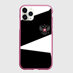 Чехол iPhone 11 Pro матовый Герб РФ геометрия текстура, цвет: 3D-малиновый