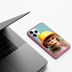 Чехол iPhone 11 Pro матовый Мартышка в шляпе, цвет: 3D-малиновый — фото 2