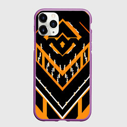 Чехол iPhone 11 Pro матовый Жёлто-белые линии на чёрном фоне, цвет: 3D-фиолетовый